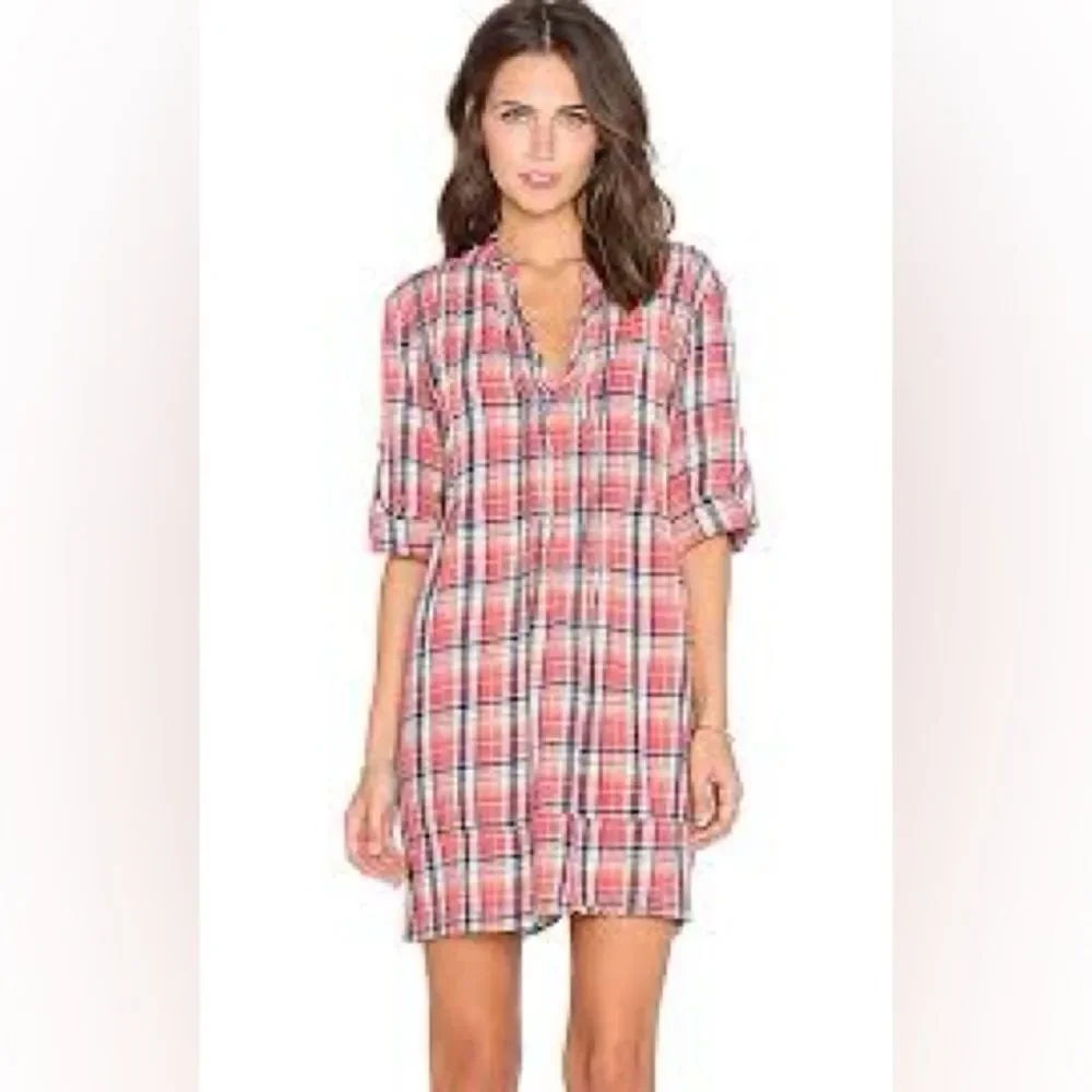 CP Shades Red Plaid Cowgirl USA Linen Cotton Regina Tunic Shirt Dress Medium - Picture 1 of 15